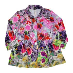 Simply Art By Dolcezza Jacket Women’s Size Small Floral Art To Wear Button Front